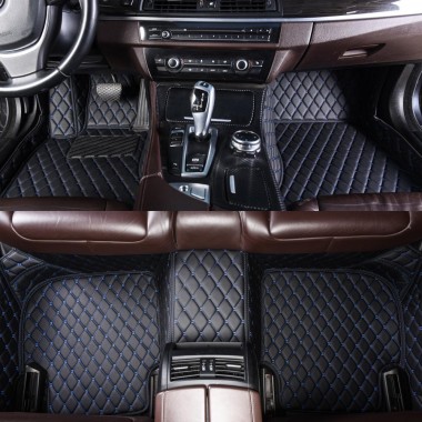 Black and Blue Stitching Luxury Leather Diamond Car Mats for Sale