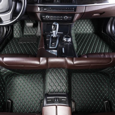 Black and Green Stitching Luxury Leather Diamond Car Mats for Sale