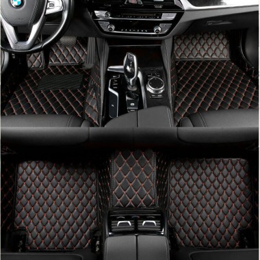 Black and Orange Stitching Luxury Leather Diamond Car Mats for Sale