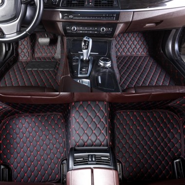 Black and Red Stitching Luxury Leather Diamond Car Mats for Sale