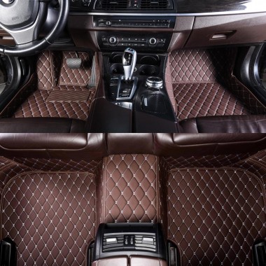 Dark Brown Luxury Leather Diamond Car Mats for Sale